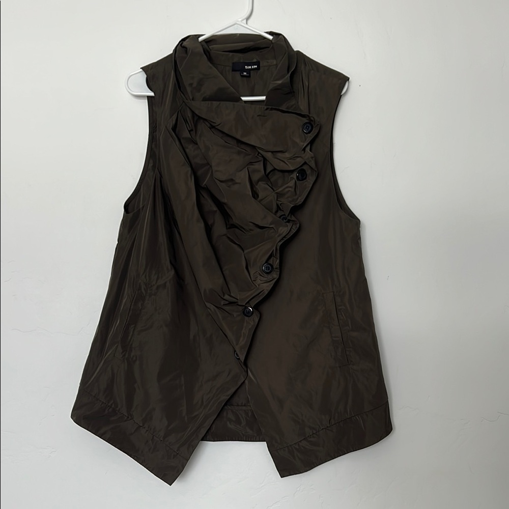 Sun Kim Jenny Vest Ruched Layer Asymmetrical Button Lagenlook Olive Green Size M